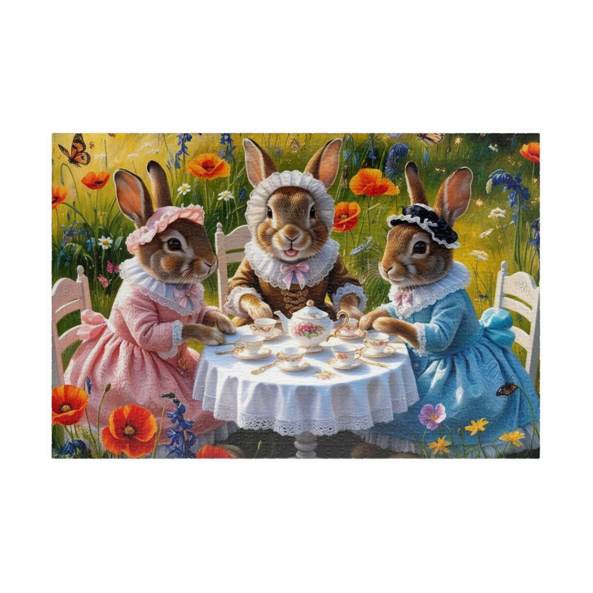Whimsical Bunny Tea Party Puzzle, 110, 252, 520, 1014-piece Jigsaw Game, Fun Family Activity, Unique Gift for Adults, Spring Easter 1014 pcs (Horizontal) Puzzle The Puzzle Chest