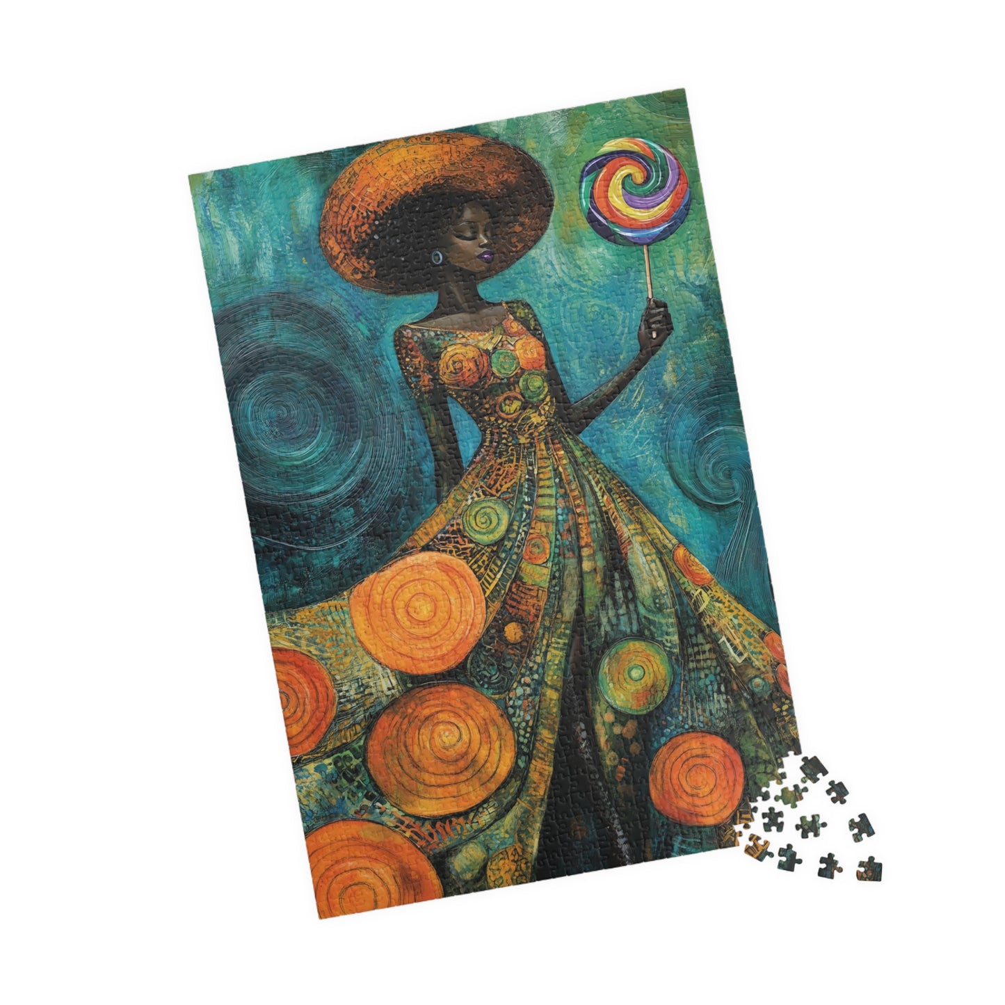 Afrocentric Woman with Lollipop Puzzle | Black Woman Art Jigsaw Game