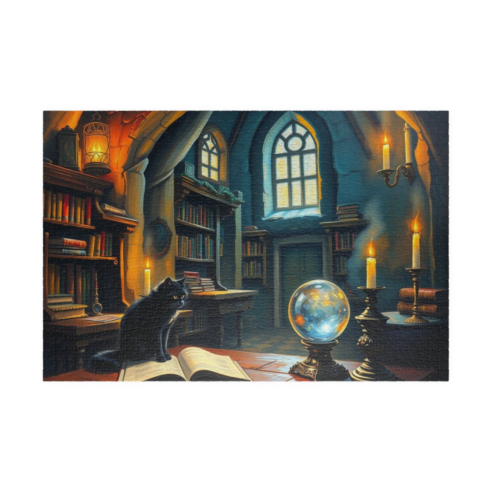 Mystical Library Puzzle, Enchanting Artwork Jigsaw, Cozy Game Night Activity, Cat Lovers Gift 1014 pcs (Horizontal) Puzzle The Puzzle Chest