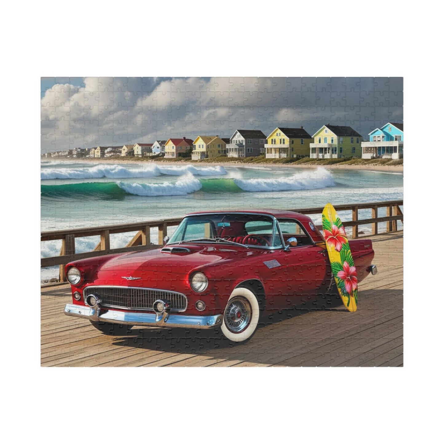 Vintage Car Puzzle, Classic Red 1955 Ford Thunderbird, Perfect Gift for Retro Puzzler Family Activity, Beach Lover, Holiday Fun Brain Teaser 520 pcs (Horizontal) Puzzle The Puzzle Chest