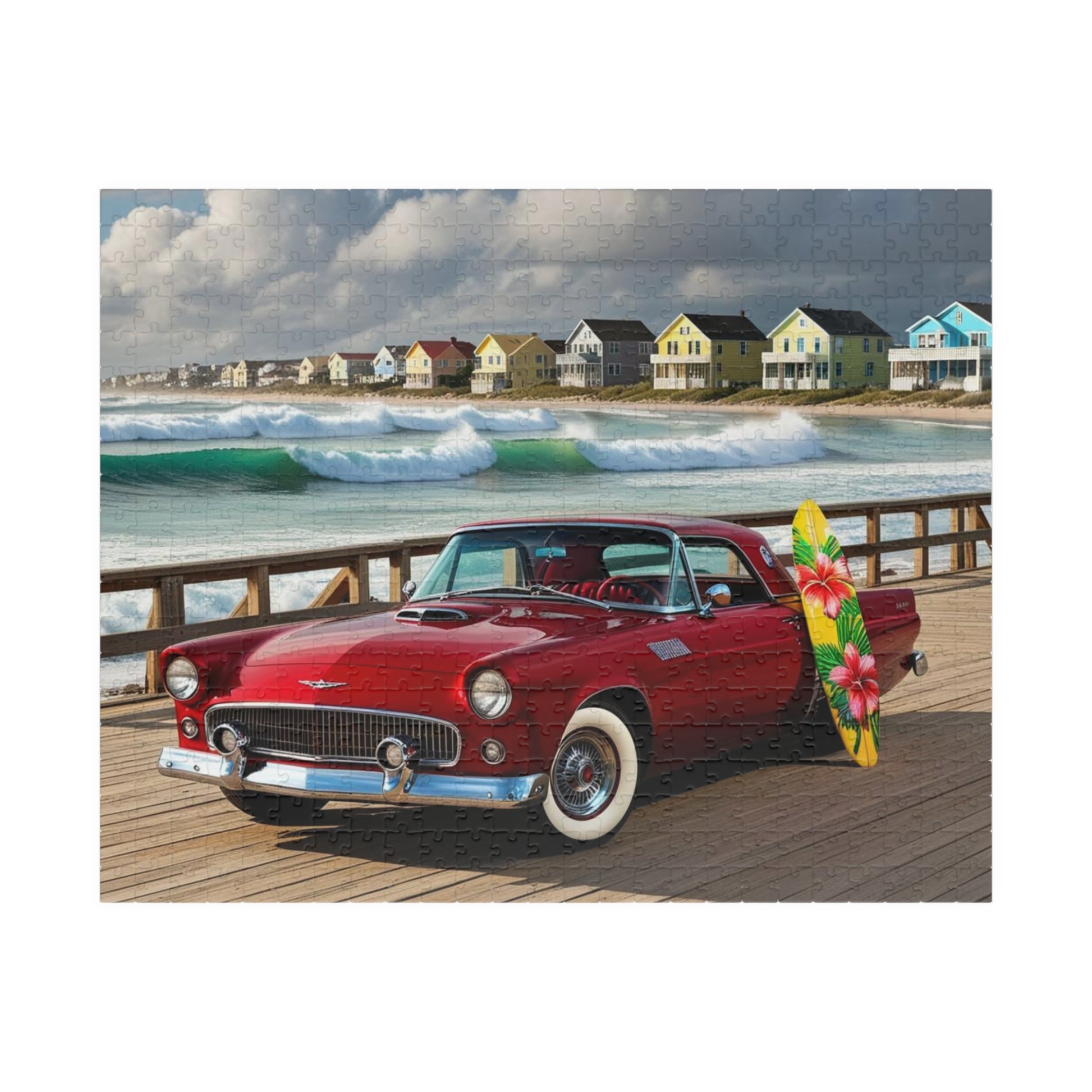 Vintage Car Puzzle, Classic Red 1955 Ford Thunderbird, Perfect Gift for Retro Puzzler Family Activity, Beach Lover, Holiday Fun Brain Teaser 520 pcs (Horizontal) Puzzle The Puzzle Chest