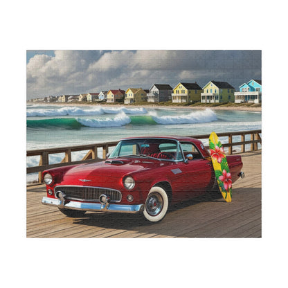 Vintage Car Puzzle, Classic Red 1955 Ford Thunderbird, Perfect Gift for Retro Puzzler Family Activity, Beach Lover, Holiday Fun Brain Teaser 520 pcs (Horizontal) Puzzle The Puzzle Chest