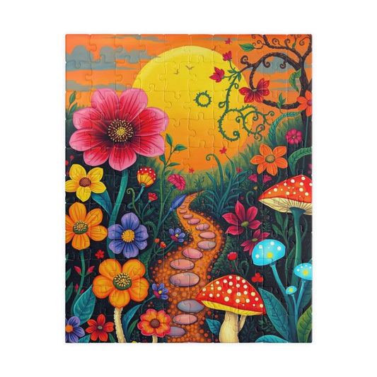 Jigsaw Puzzle, Whimsical Botanical Garden 110, 252, 520, 1014-piece - Flowers, Vines, Mushrooms, Sunset Background, Fantasy Puzzle 110 pcs (Vertical) Puzzle The Puzzle Chest