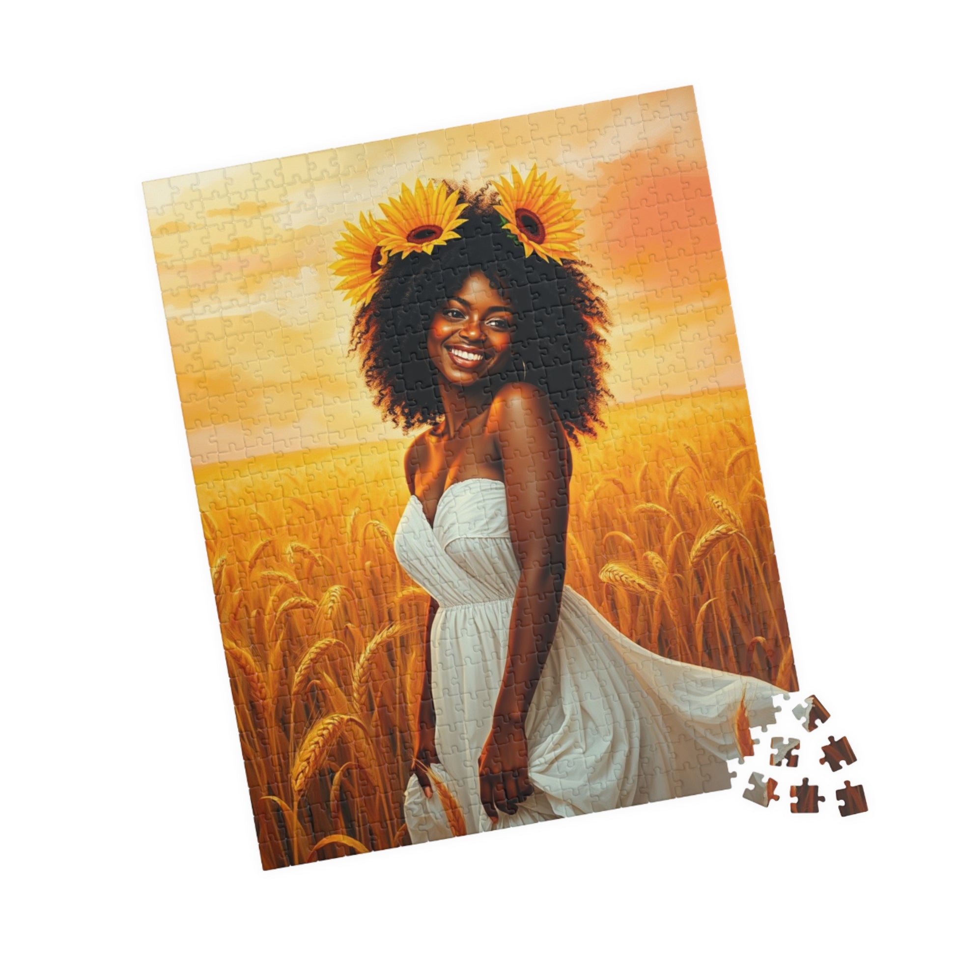 Serene Afrocentric Puzzle - Black Woman Wheat Field Jigsaw Puzzle The Puzzle Chest