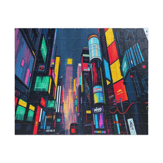 Neon City Abstract Puzzle, Urban Skyline Jigsaw Relaxing Game for Adults, Gift for Puzzle Lovers, Indoor Fun Family Activity Brain Teaser 110 pcs (Horizontal) Puzzle The Puzzle Chest