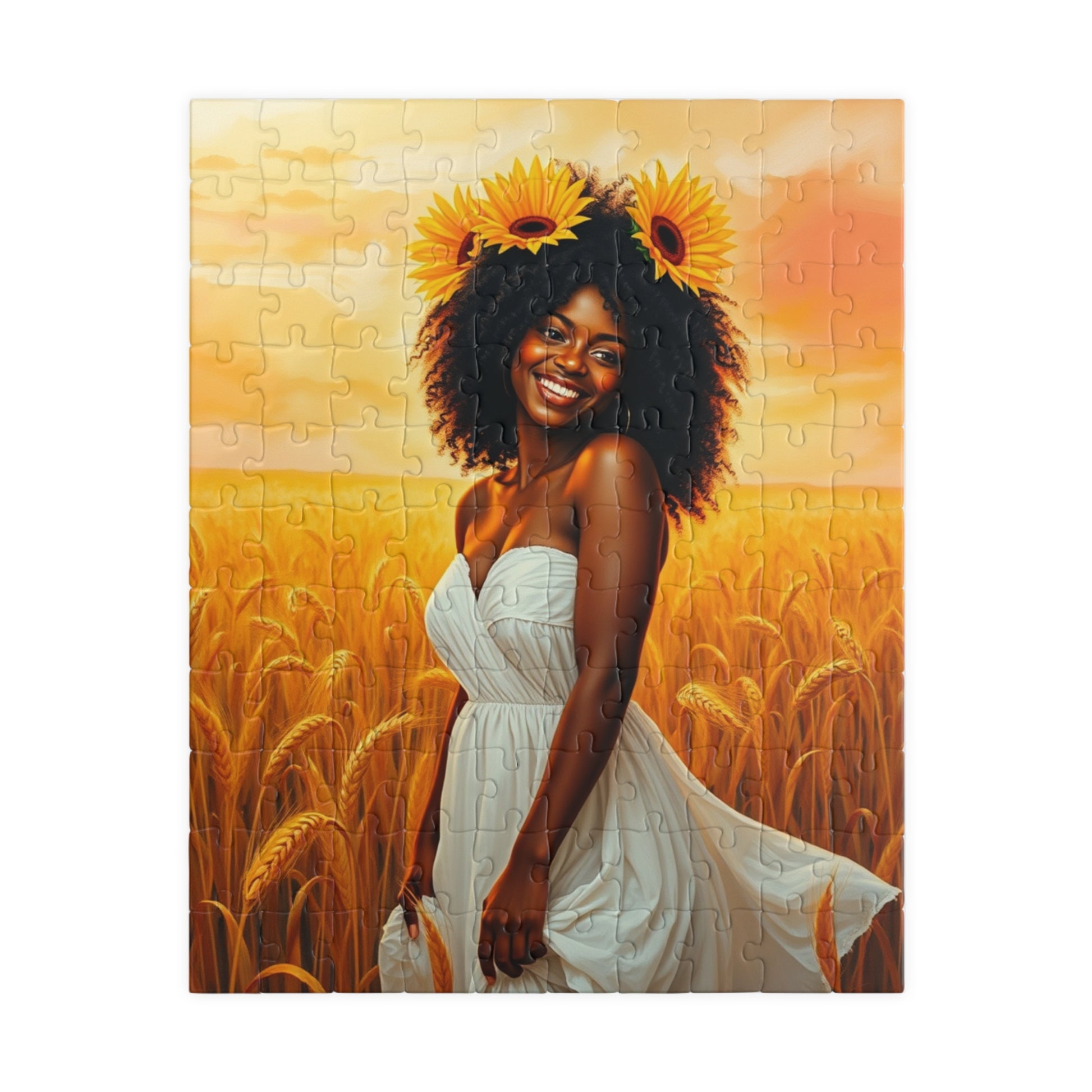 Serene Afrocentric Puzzle - Black Woman Wheat Field Jigsaw 110 pcs (Vertical) Puzzle The Puzzle Chest
