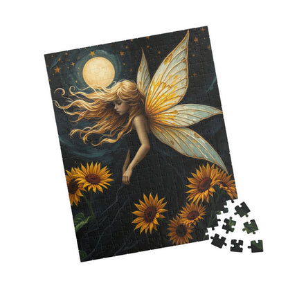 Moonlit Fairy in Sunflower Sky - Ethereal Fantasy Art Jigsaw Puzzle for Solo Fun, Unique Puzzle Lover Gift, Home Decor, Family Activity