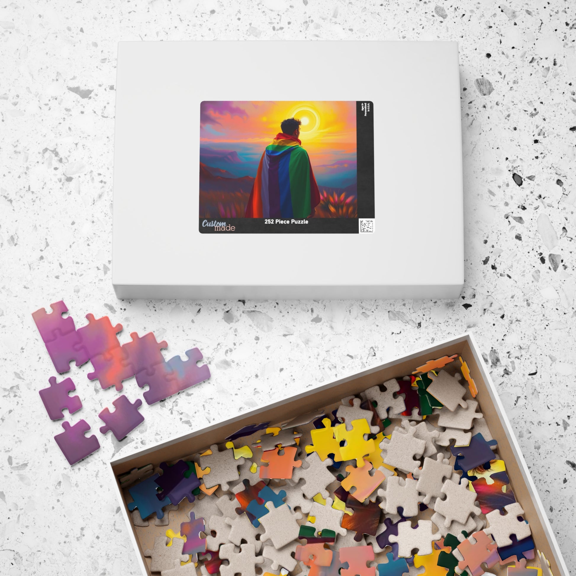 LGBTQ Pride Flag Puzzle - Queer Person in Rainbow Sunset Landscape, Fun Activity, Unique Holiday Birthday Pride Month Gift, Mindful Activity Puzzle The Puzzle Chest
