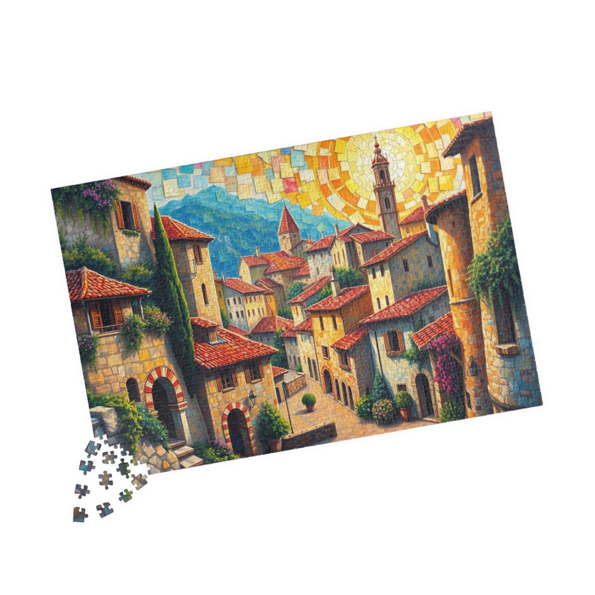 Quaint Medieval Village Mosaic Puzzle, 110 252 520 1014-Piece Jigsaw, Relaxing Mindfulness Activity, Family Friendly Tabletop Game, Hobby The Puzzle Chest