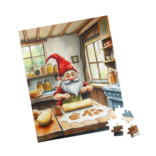 Cottagecore Gnome Baking Jigsaw Puzzle - Vintage-Inspired Watercolor Illustration of Dwarf in Kitchen 110 pcs (Vertical) Puzzle The Puzzle Chest