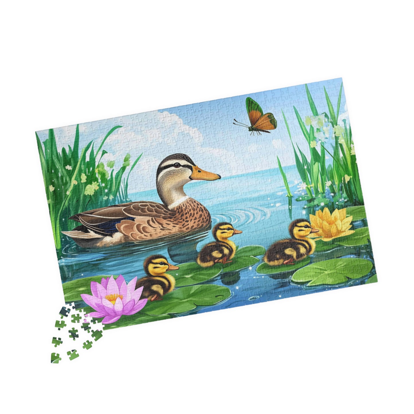 Mother Duck and Ducklings Puzzle | Scenic Pond Animal Jigsaw Game 1014 pcs (Horizontal) Puzzle The Puzzle Chest