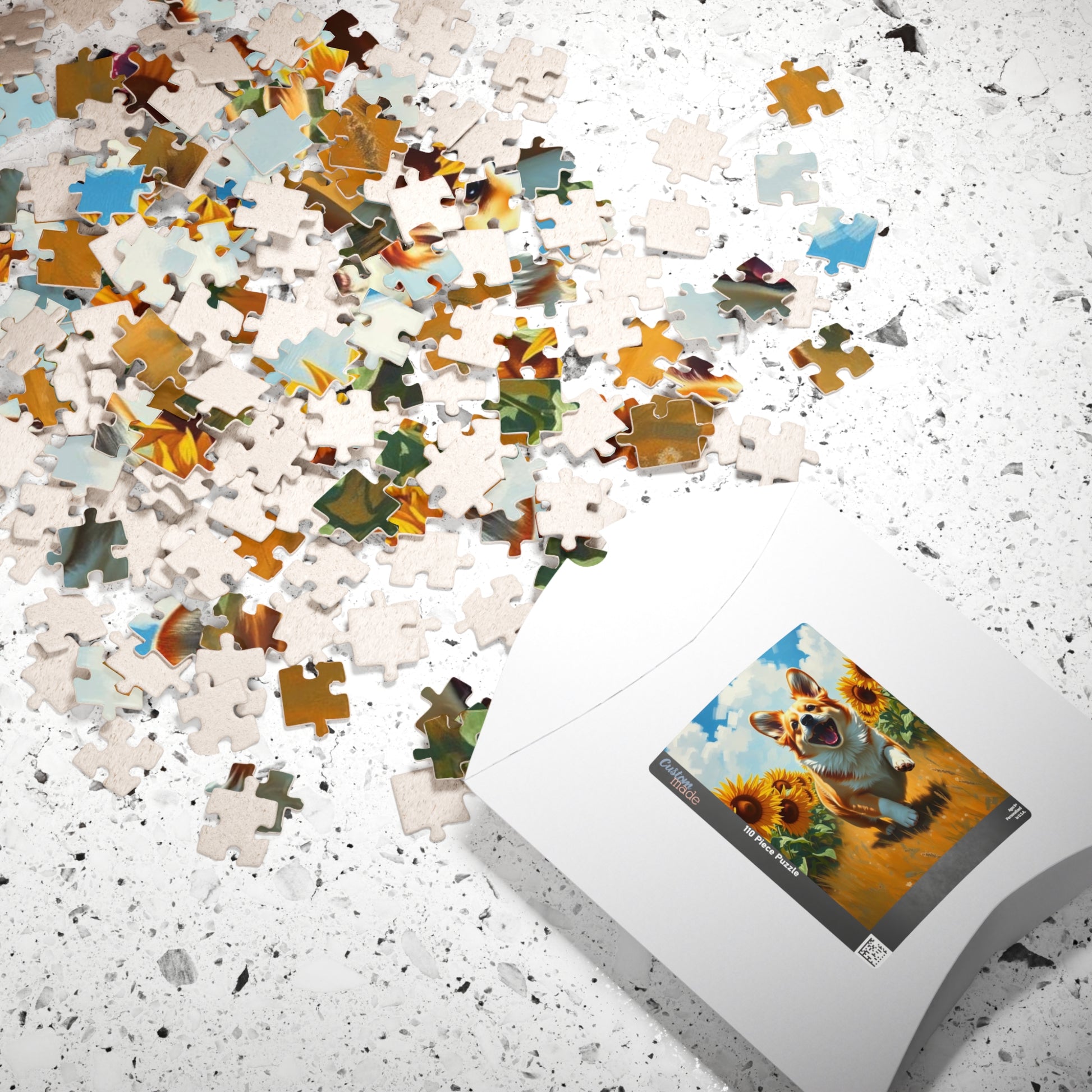Corgi Running Through Sunflowers Puzzle, 110-1014 Piece Jigsaw, Pet Lover Gift, Cute Animal Decor, Family Activity, Dog Lover Fun Puzzle The Puzzle Chest