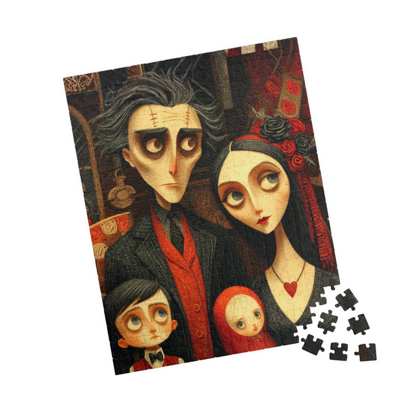 Macabre Victorian Family Puzzle - Gothic Portrait Jigsaw, Dark Fantasy Aesthetic and Pale Characters, Hauntingly Elegant Family 252 pcs (Vertical) Puzzle The Puzzle Chest