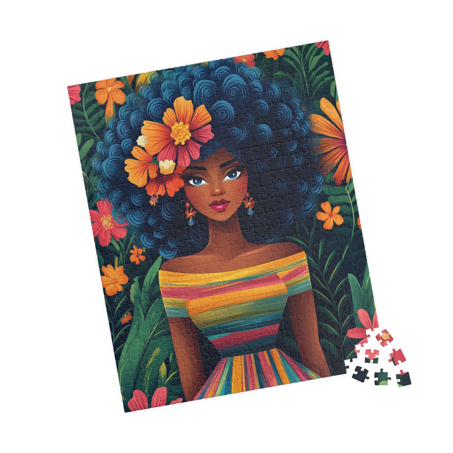 Afro Floral Portrait Puzzle 110-1014 Piece | Colorful Cartoonish Woman Jigsaw