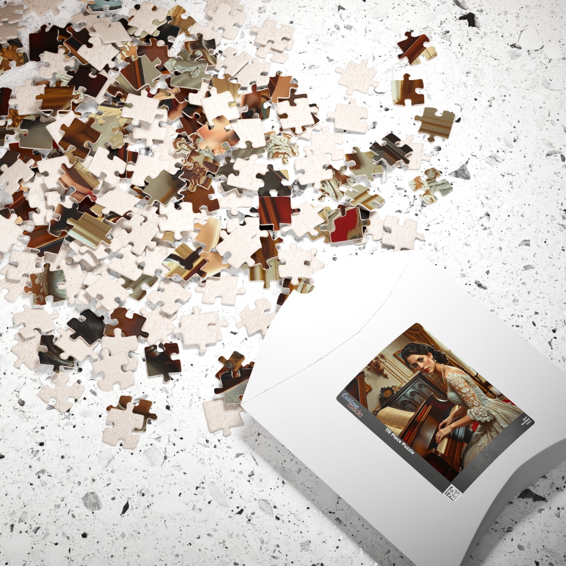Victorian Woman Art Jigsaw Puzzle (110-1014 Piece), Vintage Drawing Room, Lady Playing Piano in Lace and Pearl Gown, Art Enthusiast Gift Puzzle The Puzzle Chest