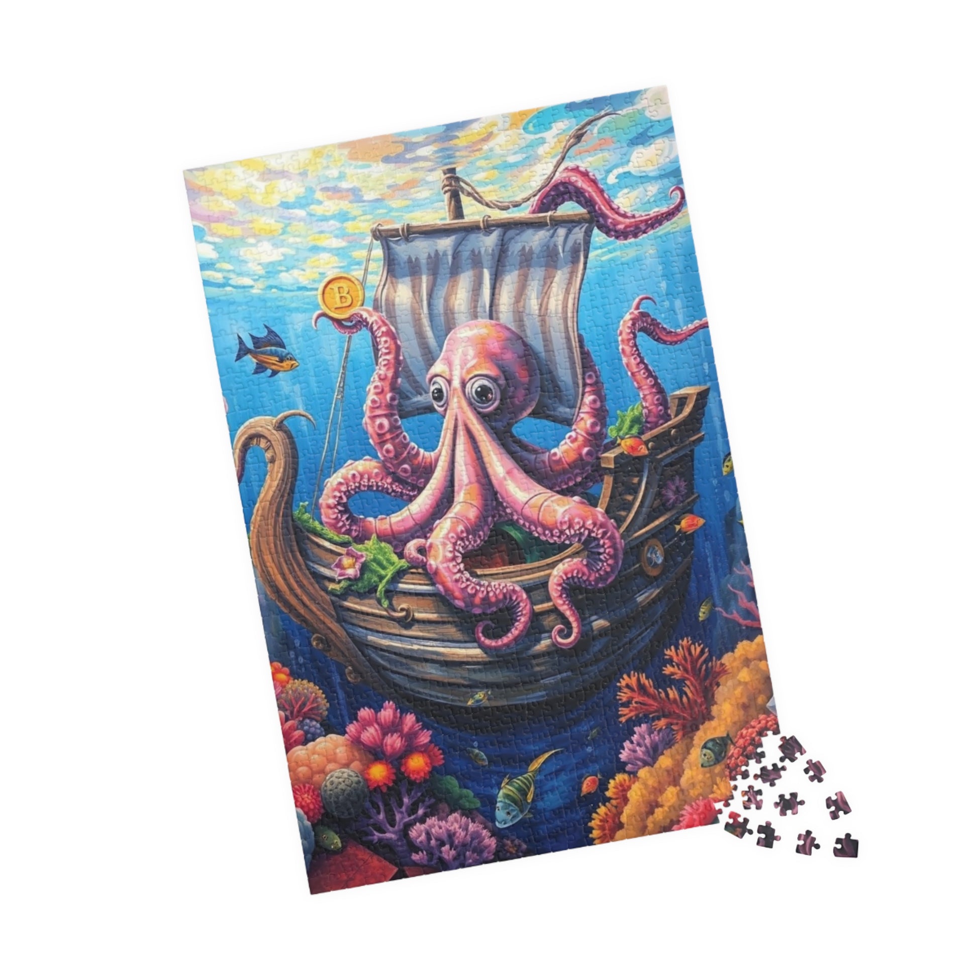 Sunken Pirate Ship Puzzle, Mysterious Underwater Nautical Scene with Octopus Jigsaw Game, Fun Family Activity, Puzzle Fanatic Gift Puzzle The Puzzle Chest