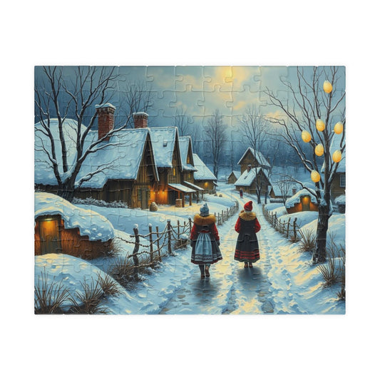 Ukrainian Village Jigsaw Puzzle - Winter Scene, Family Activity, Folk Art Puzzle, Christmas Holiday or Birthday Gift for Friends 110 pcs (Horizontal) Puzzle The Puzzle Chest