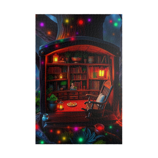 Bioluminescent Gnome Home Puzzle, Enchanted Fantasy Cozy Lantern-Lit Oak Tree Trunk House Jigsaw Game, Perfect for Puzzle Lovers Enthusiasts 1014 pcs (Vertical) Puzzle The Puzzle Chest