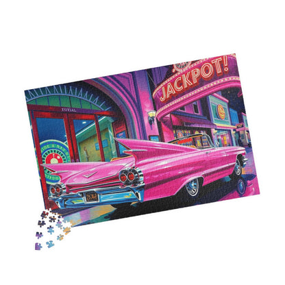 Vintage Car Puzzle - 1959 Pink Eldorado, Retro Casino and Classic Vehicle Scene Puzzle The Puzzle Chest