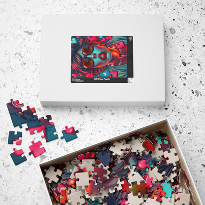 Hearts and Kisses Jigsaw Puzzle, Woman Blowing a Kiss, Comic Pop Art Nostalgic Game for Fun Gathering, Gift for Puzzle Lover, Family Night