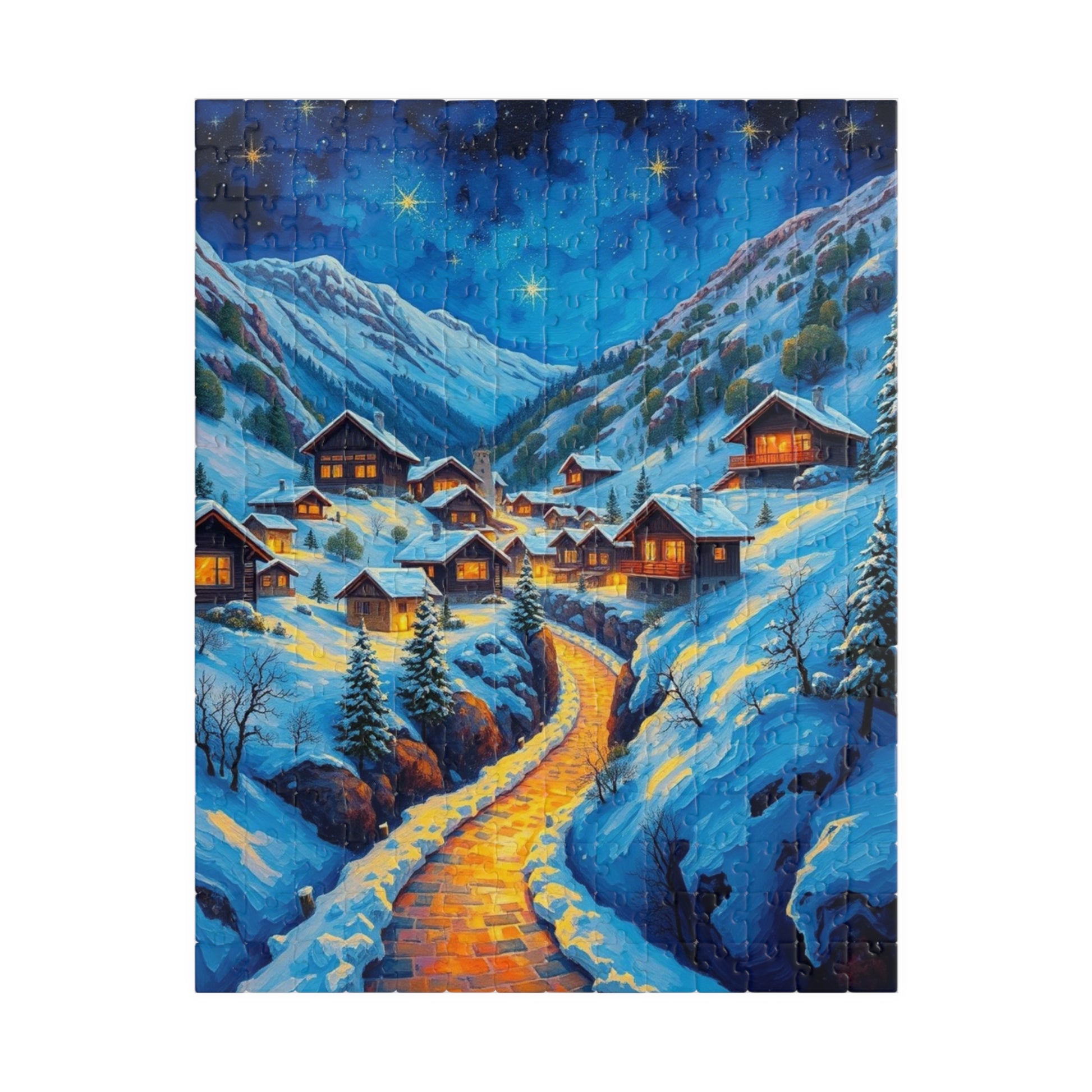 Cozy Winter Nights Puzzle, Snowy Village Artwork, 110-1014 Piece Jigsaw for Family Fun, Christmas Gift, Holiday Décor, Winter Activity 252 pcs (Vertical) The Puzzle Chest