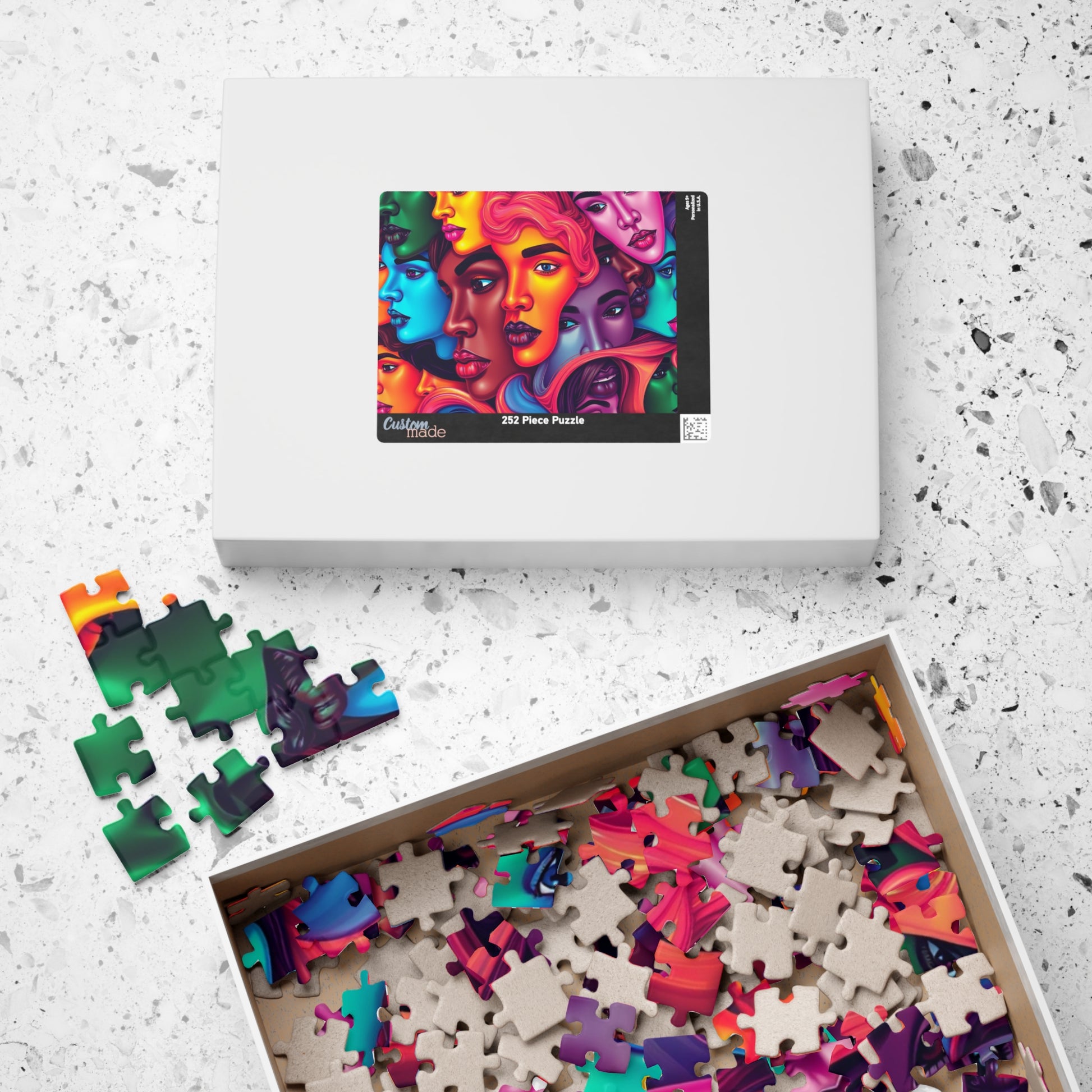 Blended Faces Abstract Jigsaw Puzzle, Interwoven Kaleidoscope Neon Faces, Brain Teaser, Unique Hobby Gift for Puzzle Enthusiasts, Collectors Puzzle The Puzzle Chest