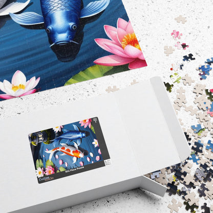 Jigsaw Puzzle, Tranquil Koi Fish Pond Design, 110 252 520 1014-piece, Cherry Blossom Lotus Flowers, Mindfulness Activity, Wall Art Decor,