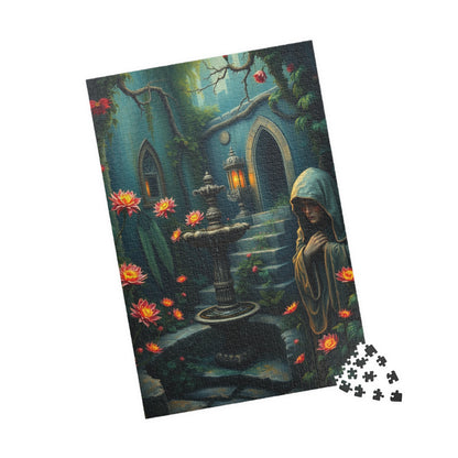 Gothic Garden Puzzle, Mysterious Bioluminescent Flowers & Stone Statues, 520-Piece Jigsaw, Dark Fantasy Art, Mystery Garden Puzzle, Fantasy Puzzle The Puzzle Chest