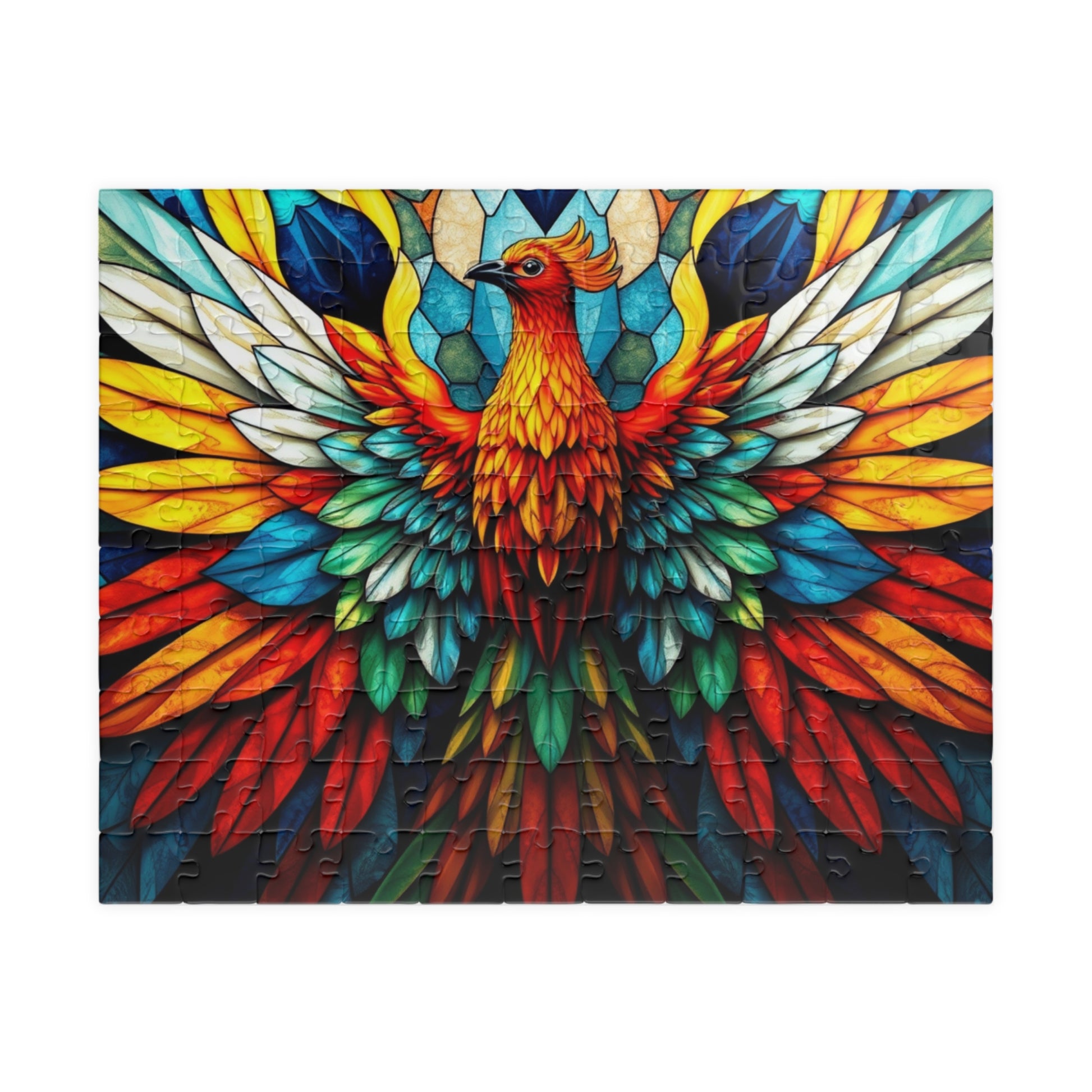 Abstract Phoenix Rising Jigsaw Puzzle (110, 252, 520, 1014-Piece), Kaleidoscopic Firebird Colorful Wings, Puzzle Lover Gift, Brain Teaser 110 pcs (Horizontal) Puzzle The Puzzle Chest