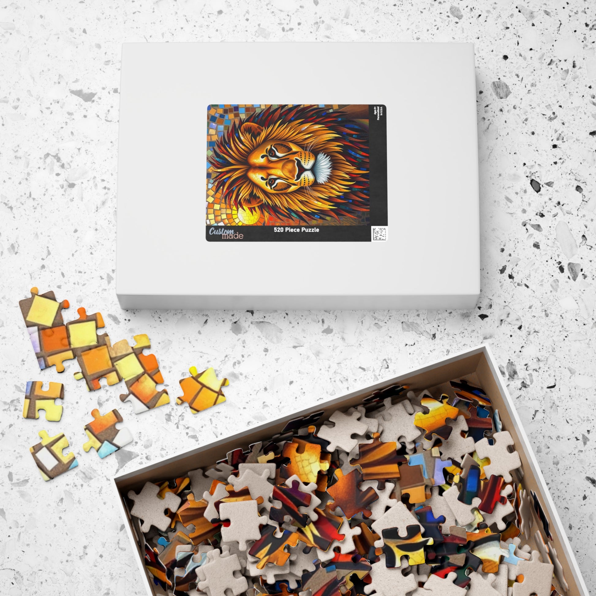 Beautiful Mosaic Lion Jigsaw Puzzle, Majestic Colorful Animal Wildlife Game with Vibrant Savannah Sunset, Animal Lover Art Fan Unique Gift Puzzle The Puzzle Chest