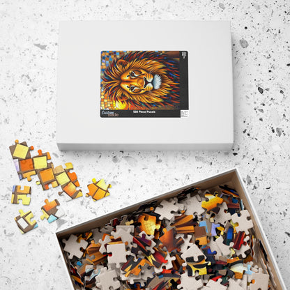 Beautiful Mosaic Lion Jigsaw Puzzle, Majestic Colorful Animal Wildlife Game with Vibrant Savannah Sunset, Animal Lover Art Fan Unique Gift Puzzle The Puzzle Chest