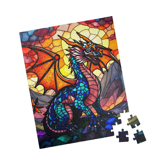 Dragon Jigsaw Puzzle - Stained Glass Style, Colorful Fantasy Art Mythical Game for Adults Puzzle The Puzzle Chest