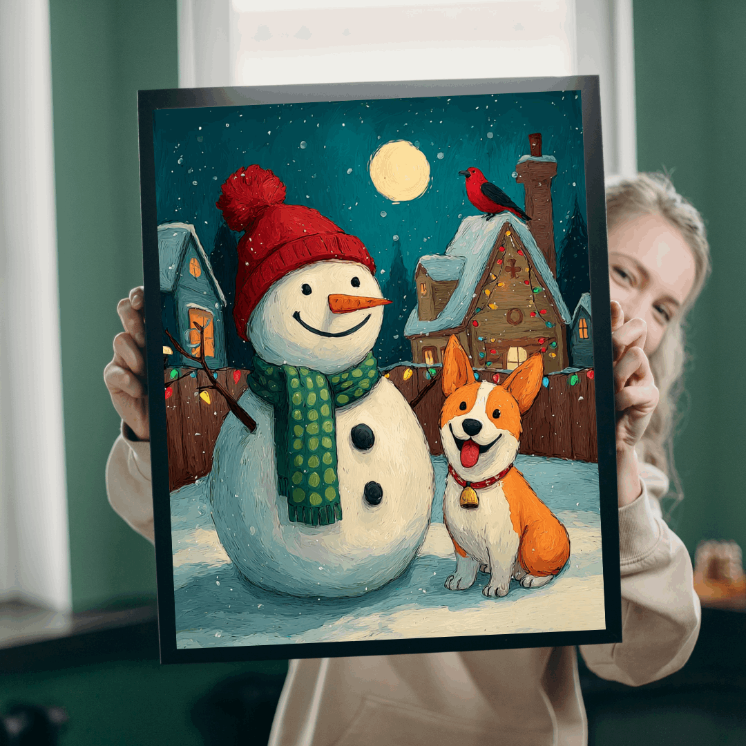Moonlit Companions - Snowman and Dog Jigsaw Puzzle, Christmas Winter Themed Holiday Game Puzzle The Puzzle Chest