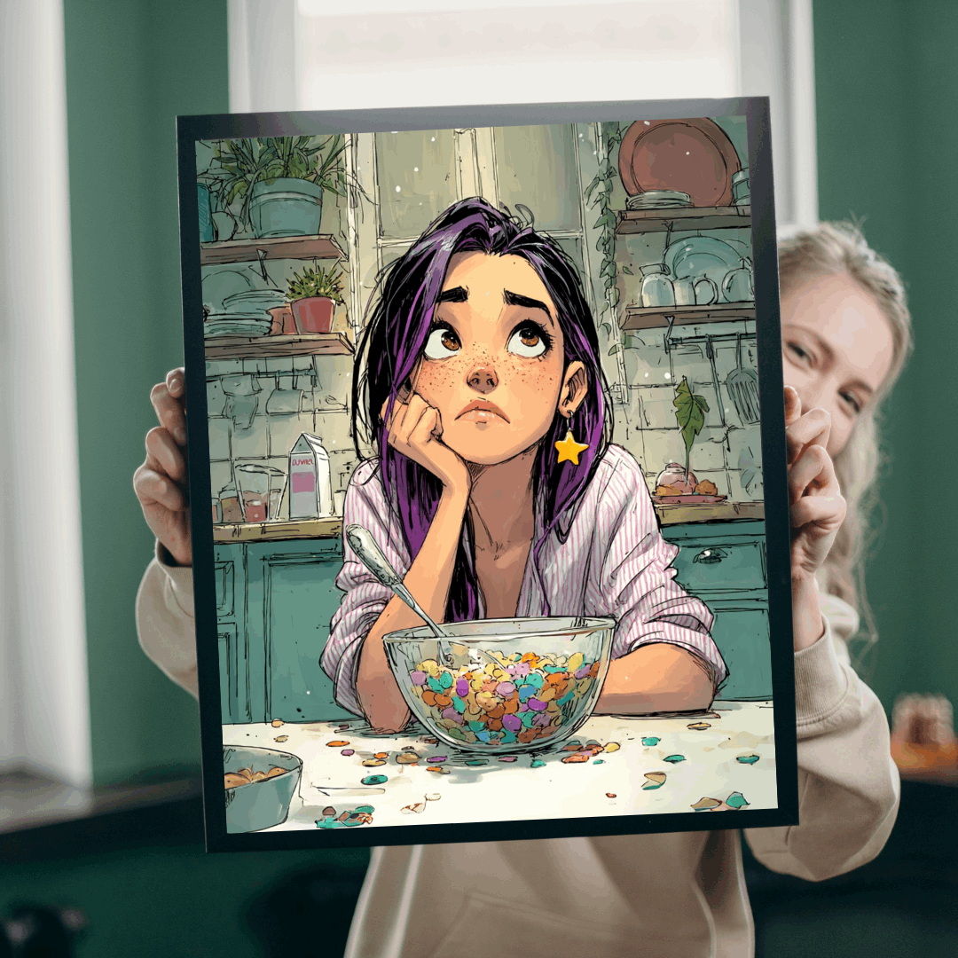 Funny Breakfast Cartoon Puzzle - Watercolor Jigsaw Game, Girl with Spill in Kitchen, Thoughtful Moments Puzzle The Puzzle Chest
