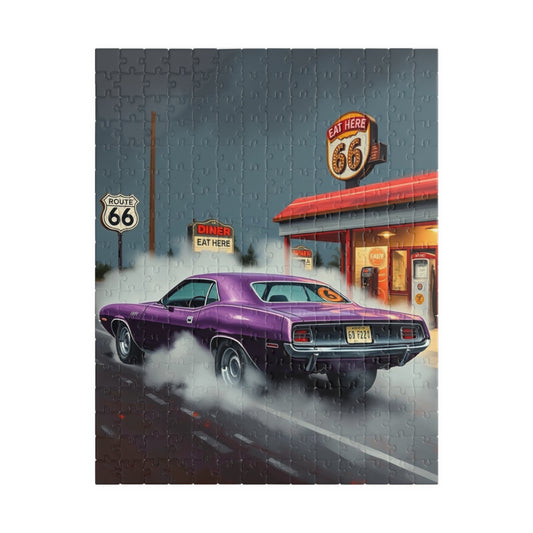 Retro Route 66 Diner Puzzle - 1970 Plymouth Hemi, Nostalgic Art for Car Lovers, Fun Family Activity, Perfect Gift for Travel, Father's Day 252 pcs (Vertical) Puzzle The Puzzle Chest
