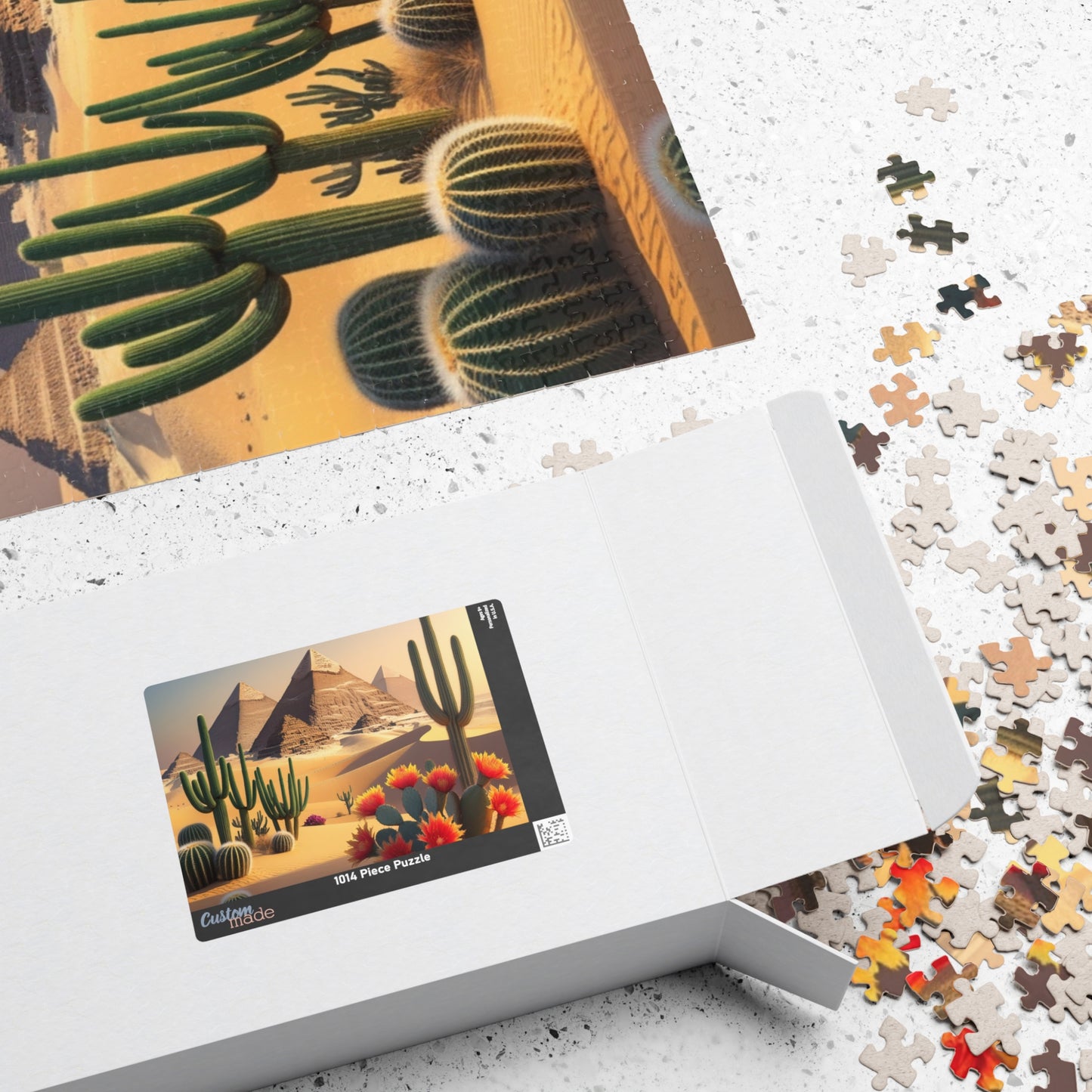 Pyramids of Giza Jigsaw Puzzle, Desert Landscape Cacti Prickly Pears Red Flowers, 110 252 520 1014-piece, Fun Egyptian Travel Hobby, Ancient Puzzle The Puzzle Chest