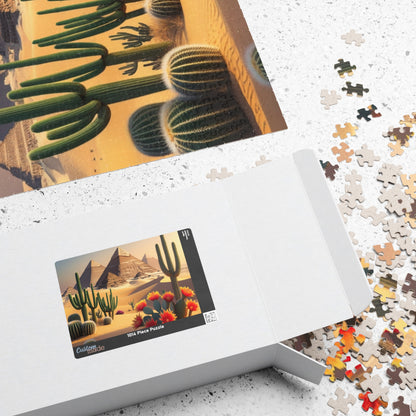 Pyramids of Giza Jigsaw Puzzle, Desert Landscape Cacti Prickly Pears Red Flowers, 110 252 520 1014-piece, Fun Egyptian Travel Hobby, Ancient Puzzle The Puzzle Chest