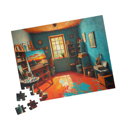 Vibrant Artist Studio Puzzle, Cozy Art Room Jigsaw Game, Creative Painting Scene with Easel and Art Supplies, Unique Gift for Puzzle Lover