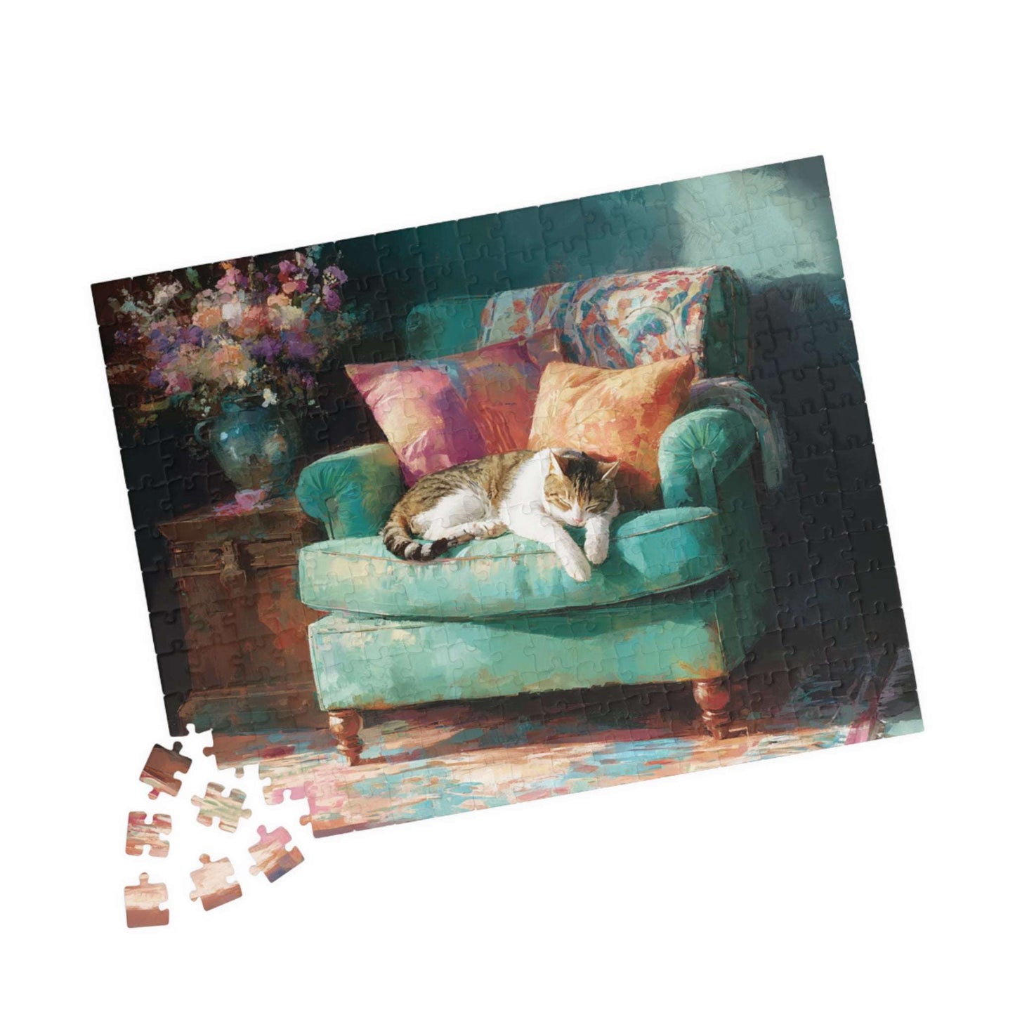Sleeping Cat on Armchair Jigsaw Puzzle  | Animal Themed Jigsaw Game