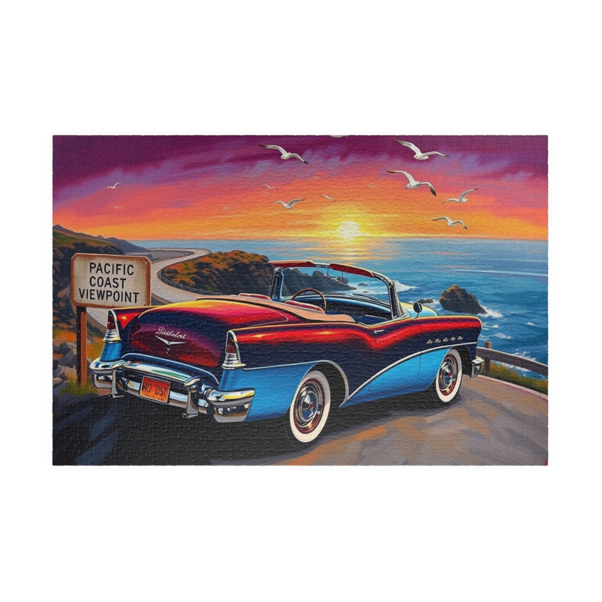 Vintage Car Puzzle, Sky Blue 1953 Buick Skylark Convertible, Classic Vehicle at a Scenic California Overlook, Car Enthusiast Gift for Him 1014 pcs (Horizontal) Puzzle The Puzzle Chest