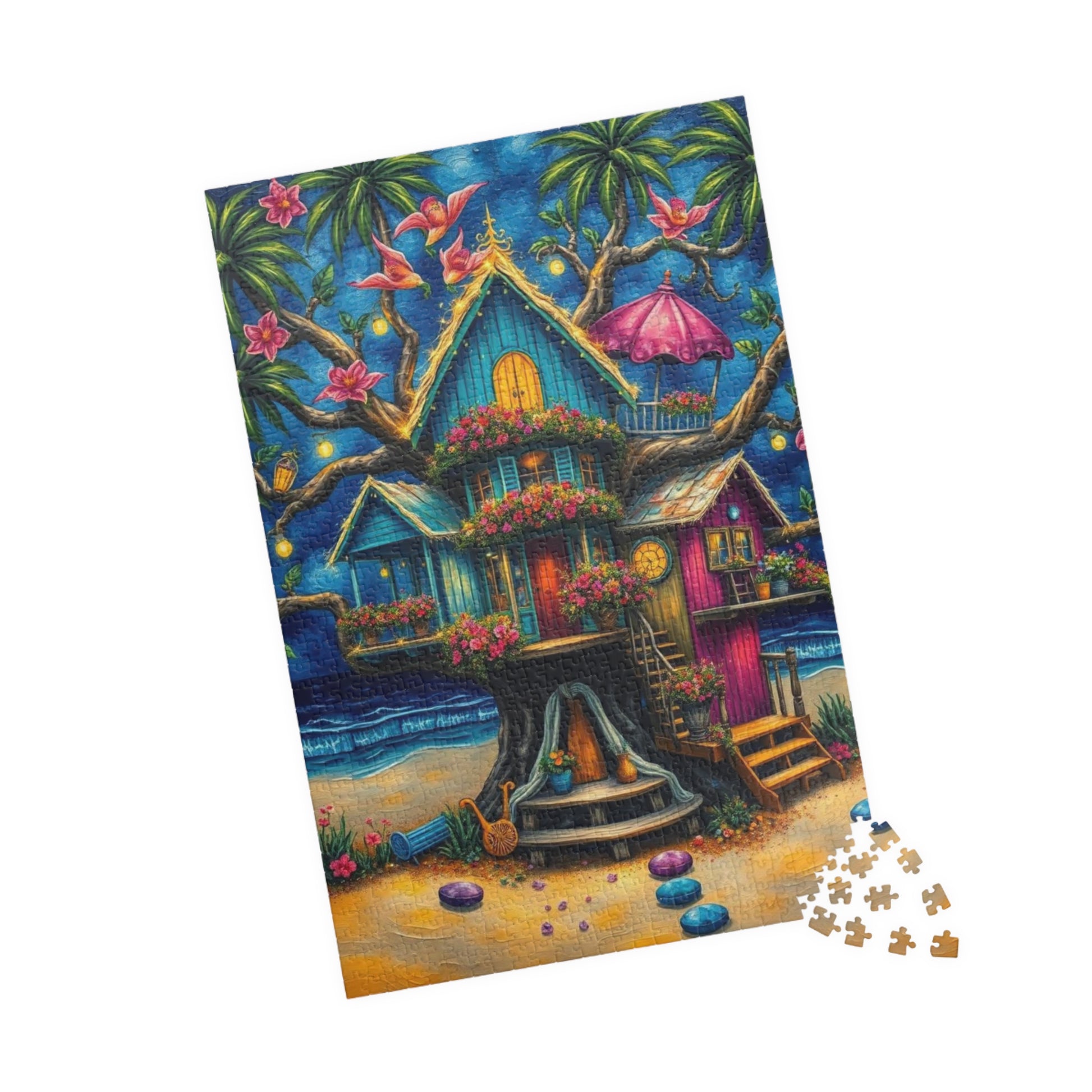 Seaside Hideaway Treehouse Puzzle, 110, 252, 520, 1014-piece Fun Summer Coastal Jigsaw Beach Scene for Family Activity, Puzzle Lover Gift Home Decor Puzzle The Puzzle Chest