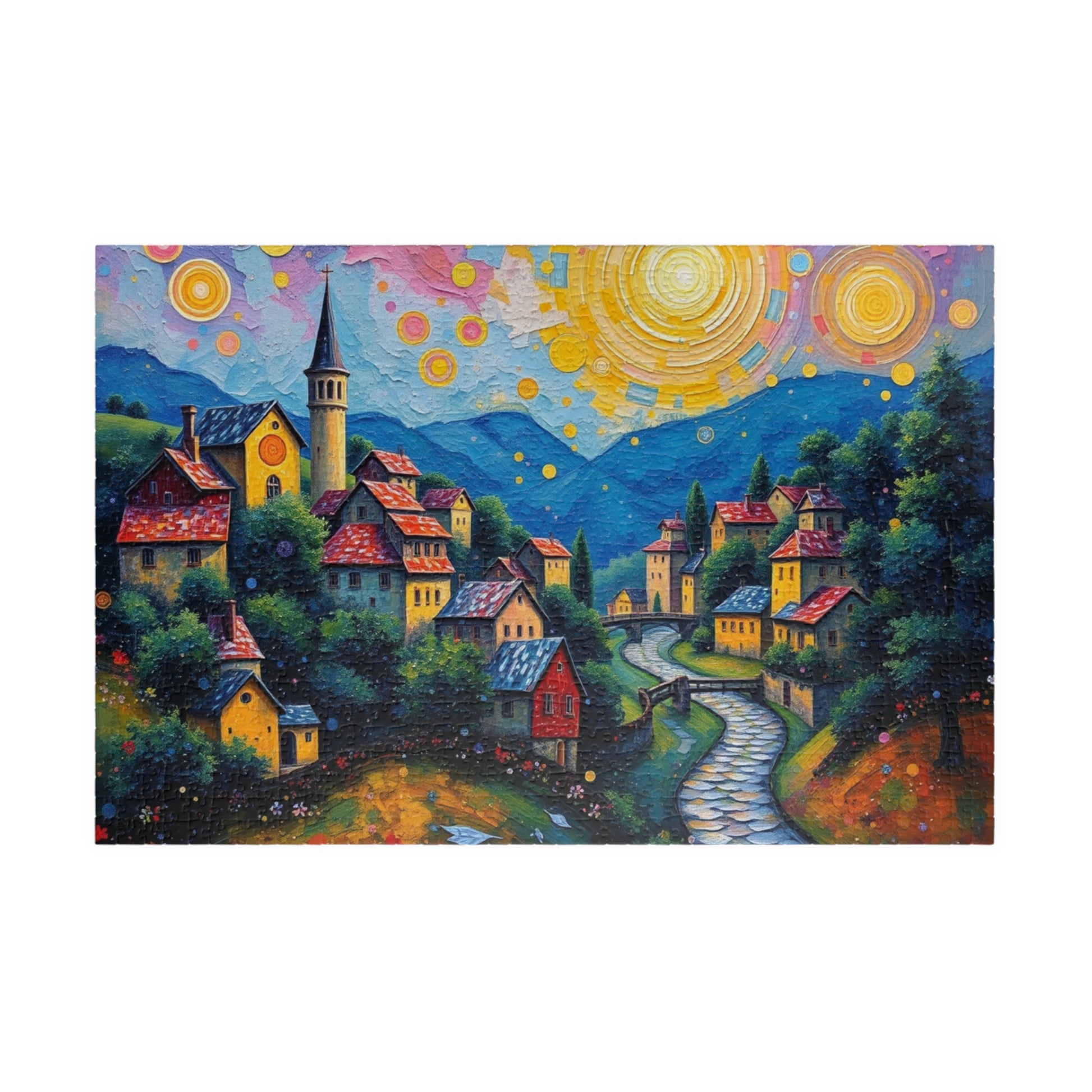 Colorful Village Art Jigsaw Puzzle for Adults, Stress Relief Gift for Friends, Family Game Night, Unique Brain Teaser, Relaxation Activity 1014 pcs (Horizontal) The Puzzle Chest