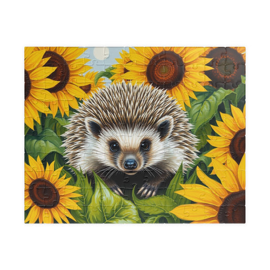 Hedgehog in Sunflowers Jigsaw Puzzle - Nature Lovers Gift, Family Activity, Mindfulness Hobby, Home Entertainment, Fun Challenge 110 pcs (Horizontal) Puzzle The Puzzle Chest