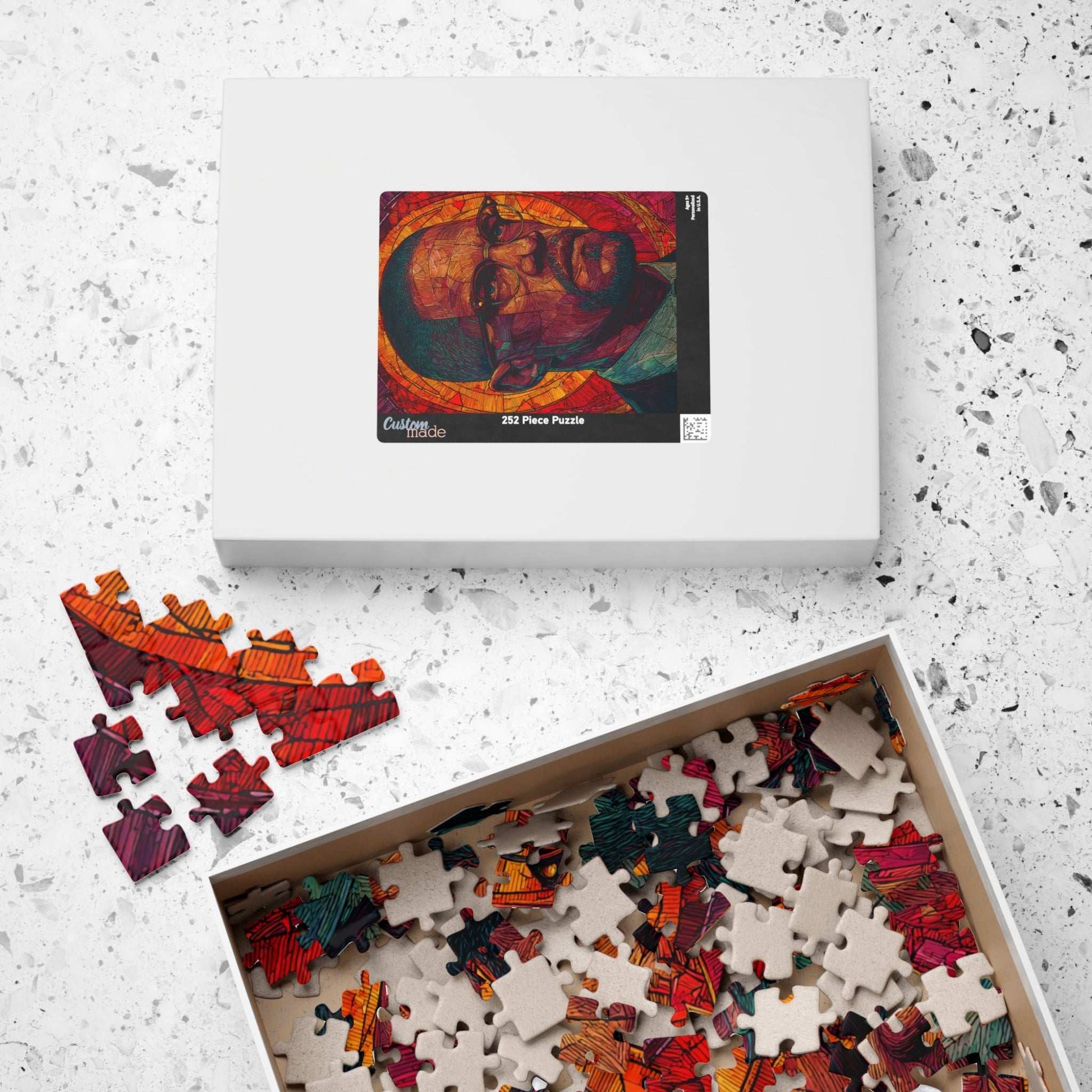 Afrocentric Malcolm X Puzzle, Stained Glass Portrait, Black History Hero, Red Orange Radiant Artwork, Educational Jigsaw, Iconic Historical Figure Puzzle Puzzle The Puzzle Chest