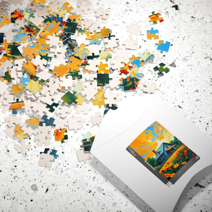 Sunset Bloom Farmhouse Puzzle – 1000 Piece Jigsaw, Rustic House and Garden Scene, Summer Puzzle for Adults, Country Home Decor Gift Idea Puzzle The Puzzle Chest