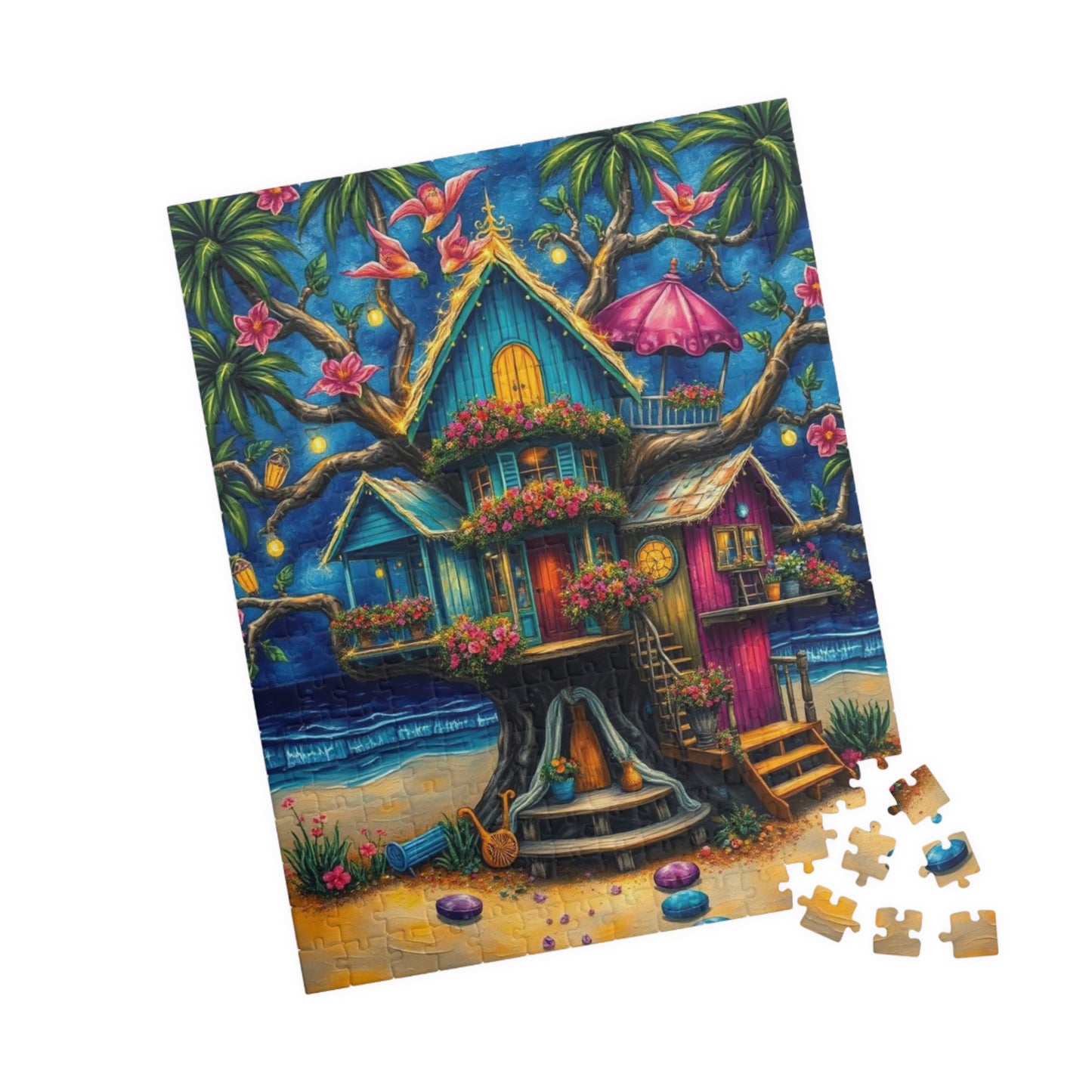 Seaside Hideaway Treehouse Puzzle, 110, 252, 520, 1014-piece Fun Summer Coastal Jigsaw Beach Scene for Family Activity, Puzzle Lover Gift Home Decor Puzzle The Puzzle Chest