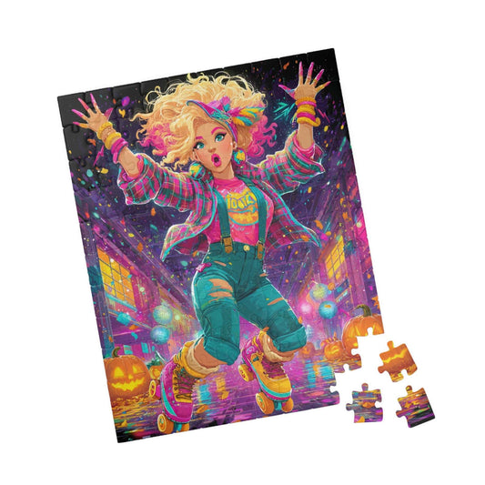 1980s Autumn Cowgirl Jigsaw Puzzle - Neon Skating Rink, Retro Roller Skating Game for Fun Family Nights, Gifts for Adults, Brain Teaser 110 pcs (Vertical) Puzzle The Puzzle Chest