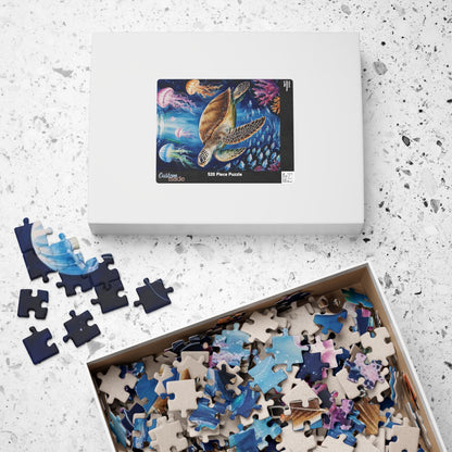 Jigsaw Puzzle, Sea Turtle Ocean Trench Glow in the Dark, 110 252 520 1014 Pieces, Family Game Night Gift, Relaxing Hobby Activity, Home