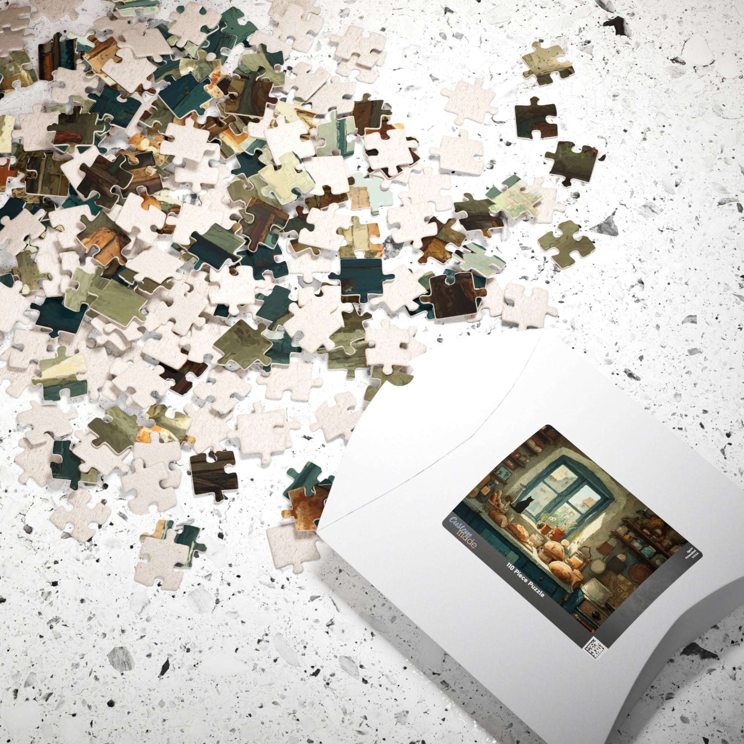 Cozy Kitchen Scene Cat on Windowsill Puzzle - Animal Themed Brain Teaser