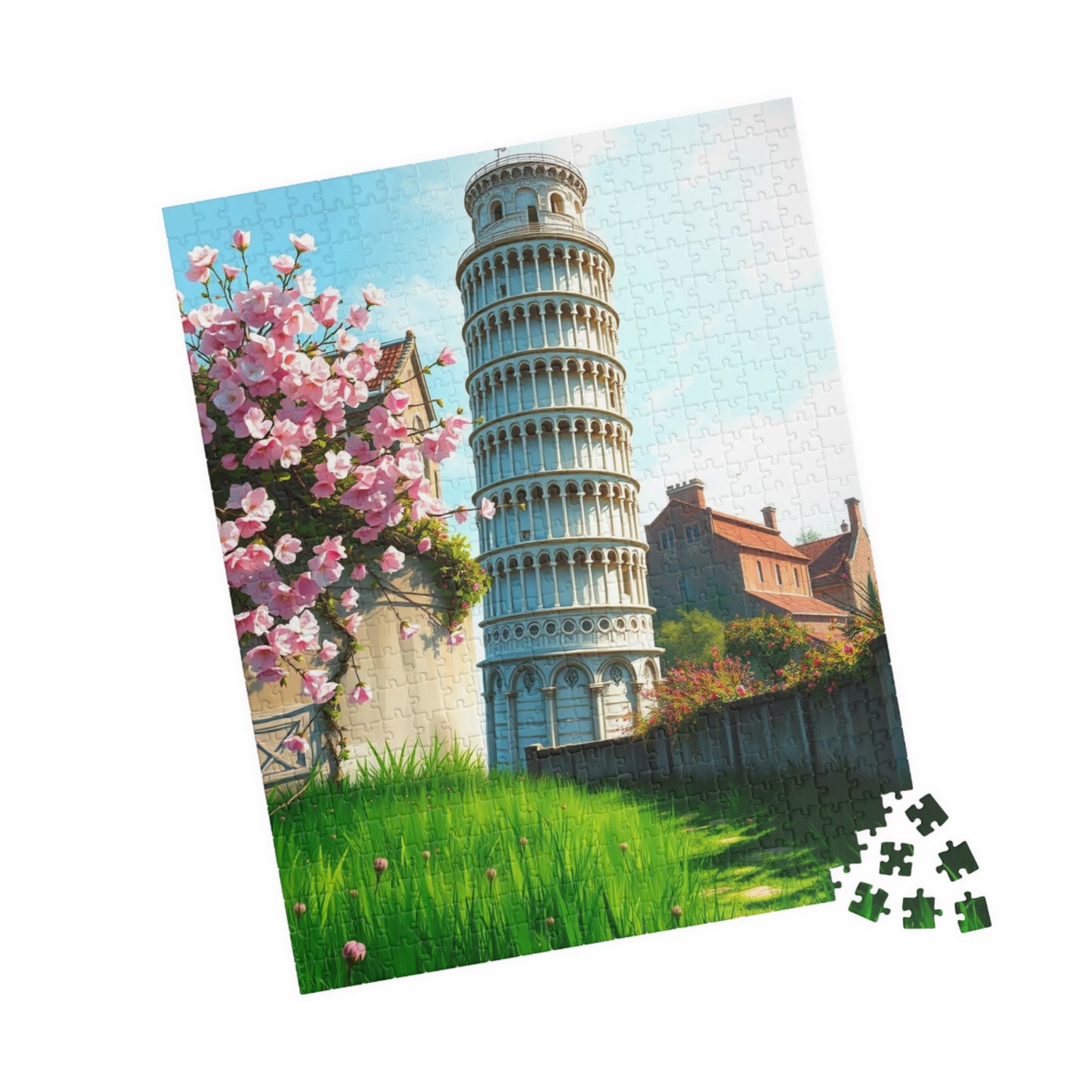 Leaning Tower of Pisa Puzzle, Famous Landmark Cherry Blossoms 110-1014 Piece Jigsaw Game, Spring Scene Tuscany Italy, Family Activity, Hobby Puzzle The Puzzle Chest